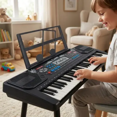Electronic synthesizer with a microphone, 61 keys, and 16 sounds for children, accessories and smart devices ad in Riga 2