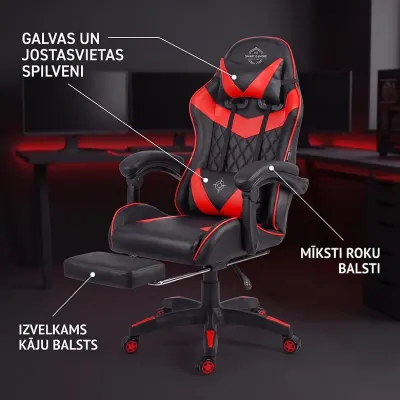 Melni sarkans ergonomisks datorkrēsls ar kāju balstu līdz 150 kg, mēbeles un interjers, apgaismojums sludinājums Rīgā 3