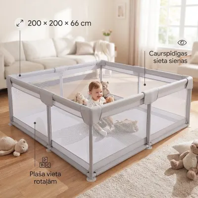 Bērnu sētiņa - manēža 200x200cm, pelēka, bērnu mēbeles sludinājums Rīgā 9