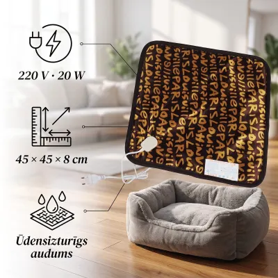 Adjustable-temperature pet bed heater, 220V, 20W, 45x45 cm, for dogs, animal feed, products and services ad in Riga 3