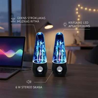 Светодиодный динамик с танцующей водяной струей, 6 Вт, AUX, USB, мебель и интерьер, освещение ad в Риге 2