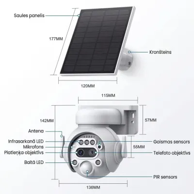 White 4G Solar-Powered Outdoor Surveillance Camera with SIM Card Support – 360°..., video and security systems ad in Riga 9