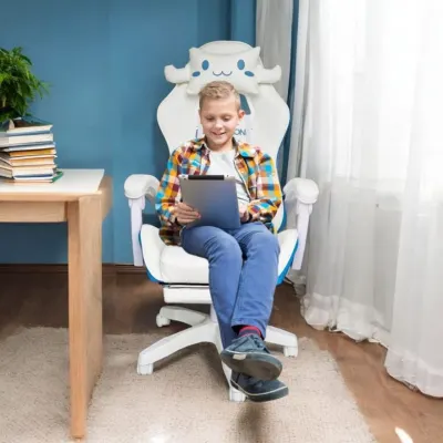Jauniešu un bērnu datorkrēsls ar masāžu, zils ar baltu, mēbeles un interjers, apgaismojums sludinājums Rīgā 7