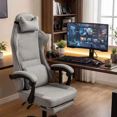 Fabric computer chair with footrest and massage belt, adjustable up to 150 kg, furniture and interior, lighting ad in Riga 7