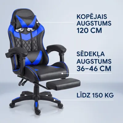 Melni zils ergonomisks datorkrēsls ar kāju balstu līdz 150 kg, mēbeles un interjers, apgaismojums sludinājums Rīgā 2