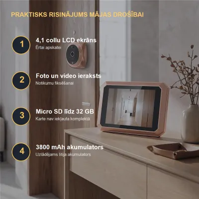Durvju actiņa ar ierakstu, 4,1 collu monitors, durvju zvans (Foto un video..., video un drošības sistēmas sludinājums Rīgā 2