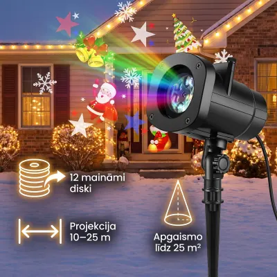 Christmas projector with 12 interchangeable discs, for outdoor use (white..., furniture and interior, lighting ad in Riga 2