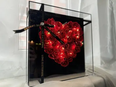 Red Rose Heart with LED Lighting, 29x29 cm, Gift for a Woman, furniture and interior, lighting ad in Riga 2