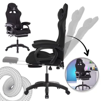 Ergonomisks biroja krēsls ar masāžas funkciju, regulējamu atzveltni un eko ādas/auduma apdari, melns – līdz 150 kg, mēbeles un interjers, apgaismojums sludinājums Rīgā 6