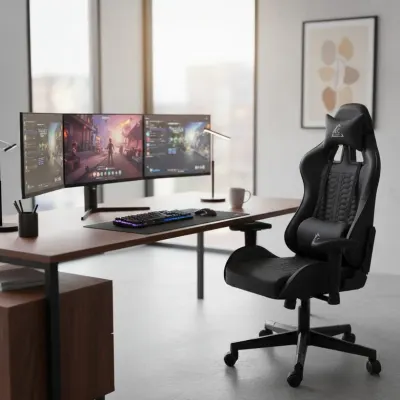 Adjustable office computer chair with footrest and massage cushion – black, furniture and interior, lighting ad in Riga 4