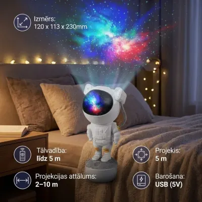Zvaigžņu lāzera projektors XL 'Astronaut', ar tālvadības pulti