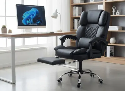 Ergonomisks grozāms datorkrēsls ar kāju balstu melns eko āda 150 kg, mēbeles un interjers, apgaismojums sludinājums Rīgā 7