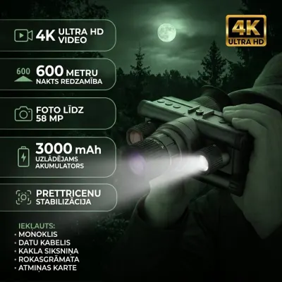 4K монокуляр ночного видения с дальностью обзора 600 м и креплением на шлем — 1968 м, инфракрасный..., видеонаблюдение и системы безопасности ad в Риге 2