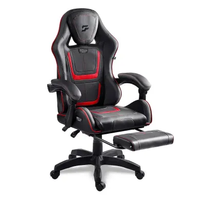 Black gaming computer chair with a pull-out footrest, supports up to 120 kg, furniture and interior, lighting ad in Riga 8