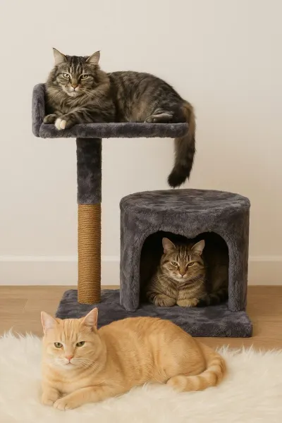 3-Story Cat House with Scratching Post, 90 cm, Gray,  animal feed, products and services ad in Riga 3