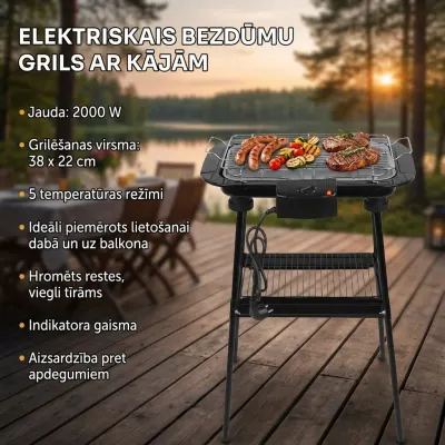 Electric Grill with Legs and Tray, 2000 W, 38 x 22 cm, furniture and interior, lighting ad in Riga 2
