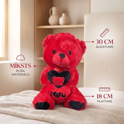 Red plush bear with a heart, 30 cm, toys ad in Riga 2