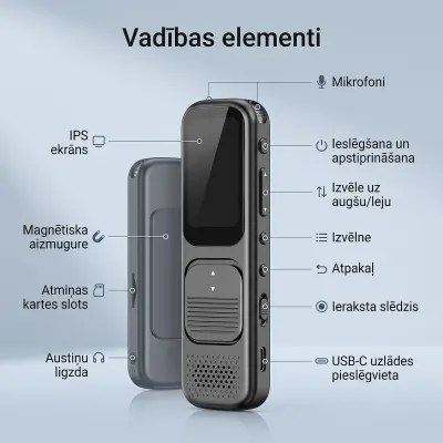 Professional Bluetooth voice recorder with DSP noise reduction and a TFT display, accessories and smart devices ad in Riga 5