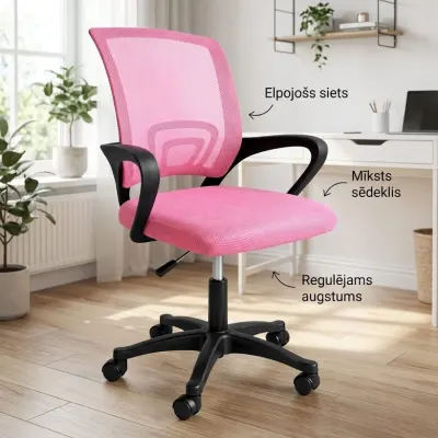 Adjustable computer chair with pink fabric seat, 40–50 cm, 120 kg, for school use, furniture and interior, lighting ad in Riga 3