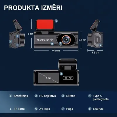 4K auto kamera ar WiFi, GPS un nakts redzamību – Dubulta videoreģistrācija..., video un drošības sistēmas sludinājums Rīgā 6