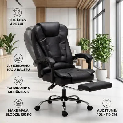 Office chair with footrest, black computer chair, furniture and interior, lighting ad in Riga 2