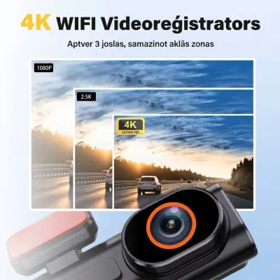 4K auto kamera ar WiFi, GPS un nakts redzamību – Dubulta videoreģistrācija..., video un drošības sistēmas sludinājums Rīgā 4
