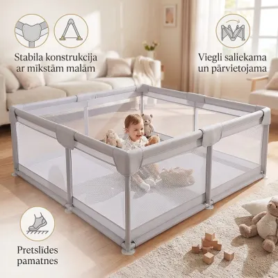 Bērnu sētiņa - manēža 200x200cm, pelēka, bērnu mēbeles sludinājums Rīgā 1