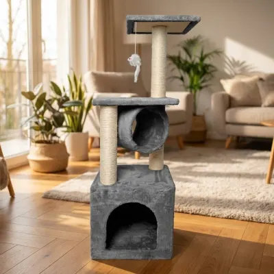 3-Story Cat House with Scratching Post, 90 cm, Gray,  animal feed, products and services ad in Riga 2