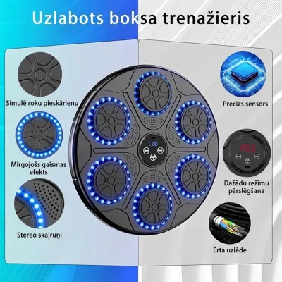 Wall-mounted boxing bag with Bluetooth, LED lights, and a built-in speaker, sports activities, equipment, accessories ad in Riga 6