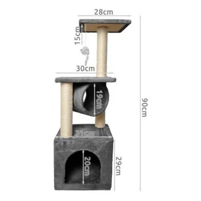 3-Story Cat House with Scratching Post, 90 cm, Gray,  animal feed, products and services ad in Riga 9
