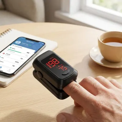 Bluetooth finger pulse oximeter with an LED display and app connectivity –..., optics, hearing aids, health aids ad in Riga 4