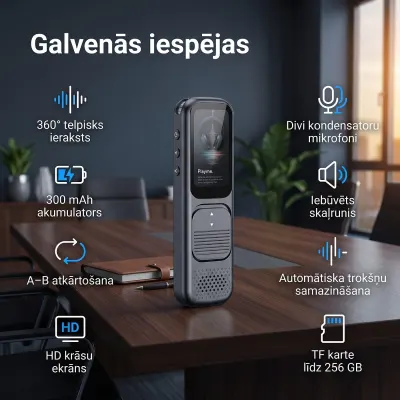Professional Bluetooth voice recorder with DSP noise reduction and a TFT display, accessories and smart devices ad in Riga 6