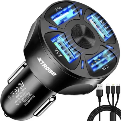 Auto usb lādētājs 2.1-30A, ar 4 USB portiem un universālu vadu (usb-c ; micro usb..., aksesuāri un viedierīces sludinājums Rīgā 1