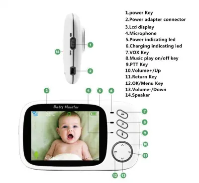 Video aukle 3,2 collas, Baby monitors ar akumulatoru un nakts redzamību, skaņu, piederumi, aksesuāri, bērnu sporta preces sludinājums Rīgā 4