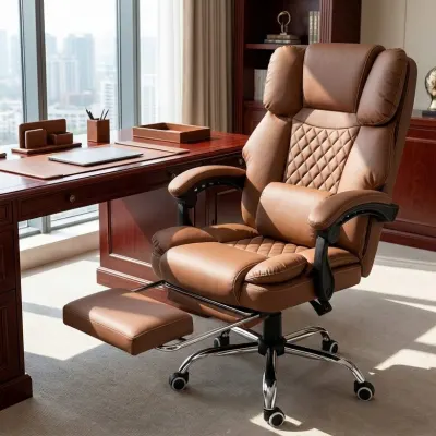 Office Computer Chair with Footrest, USB Massage, Eco-Leather, Cappuccino, 150 kg, furniture and interior, lighting ad in Riga 4