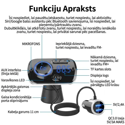 FM-передатчик с 2 портами USB, Bluetooth и поддержкой MP3, аксессуары и умные устройства ad в Риге 5