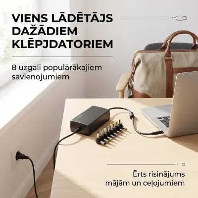 Universal computer/laptop charger with 8 different tips, 12-24 V, 96 W, accessories and smart devices ad in Riga 3