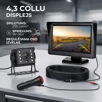 Komplekts monitors 7 collas HD ar atpakaļskata kameru 18 IR 15m vads 12 24V, video un drošības sistēmas sludinājums Rīgā 2