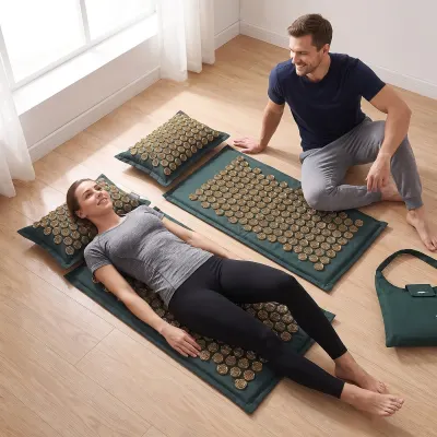 Dark green acupressure mat with a pillow and golden studs, optics, hearing aids, health aids ad in Riga 1