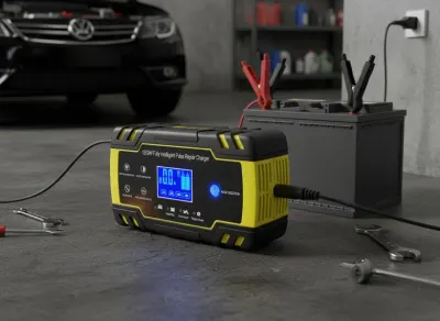 12V automašīnas/motocikla akumulatoru lādētājs, 6A, ar LCD ekrānu, aksesuāri un viedierīces sludinājums Rīgā 1
