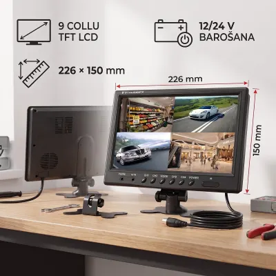 Car monitor for 4 cameras; displays all feeds simultaneously (9 inches, 12/24 V), video and security systems ad in Riga 3