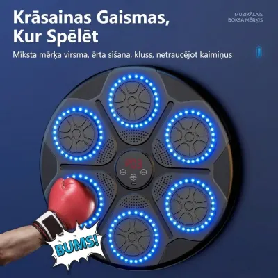 Wall-mounted boxing bag with Bluetooth, LED lights, and a built-in speaker, sports activities, equipment, accessories ad in Riga 3