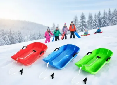 Children's plastic sleds with a backrest and brakes, winter, toys ad in Riga 2