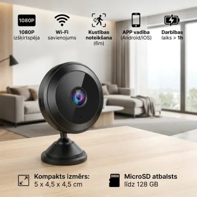 Mini Wifi IP bezvadu kamera (1080P HD, ieraksts, skaņa, nakts redzamība), video un drošības sistēmas sludinājums Rīgā 2