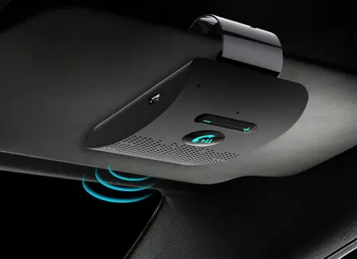 Bluetooth hands-free speaker for a car, mounted on the sun visor, tv and electronics ad in Riga 2