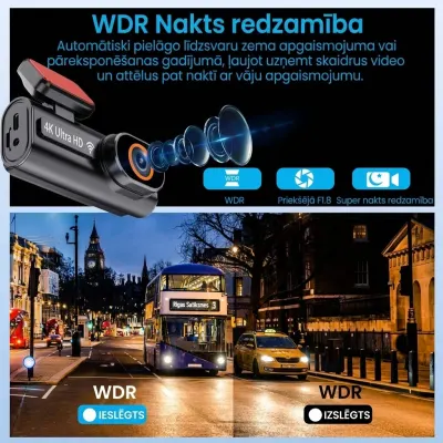 4K auto kamera ar WiFi, GPS un nakts redzamību – Dubulta videoreģistrācija..., video un drošības sistēmas sludinājums Rīgā 2