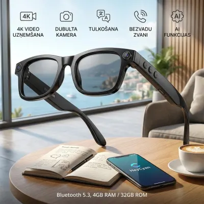 AI brilles ar kameru, tulkošanu un Bluetooth 5.3, 32 GB smart saulesbrilles foto,..., aksesuāri un viedierīces sludinājums Rīgā 1