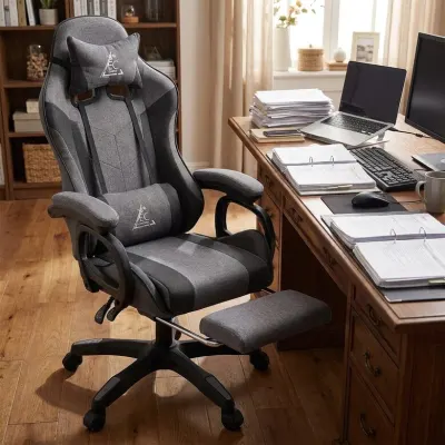 Ergonomisks datora un biroja krēsls ar regulējamu atzveltni un kāju balstu pelēks, mēbeles un interjers, apgaismojums sludinājums Rīgā 4