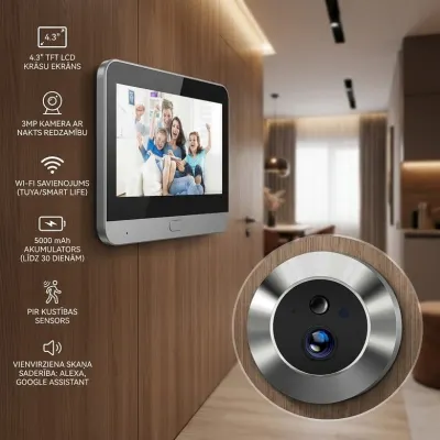 Door peephole with a 11.5 cm WiFi LCD monitor, 6000 mAh, video, video and security systems ad in Riga 2