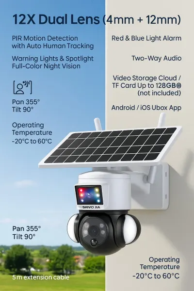 Solar-powered PTZ surveillance camera with a 12X dual lens and color night vision..., video and security systems ad in Riga 2